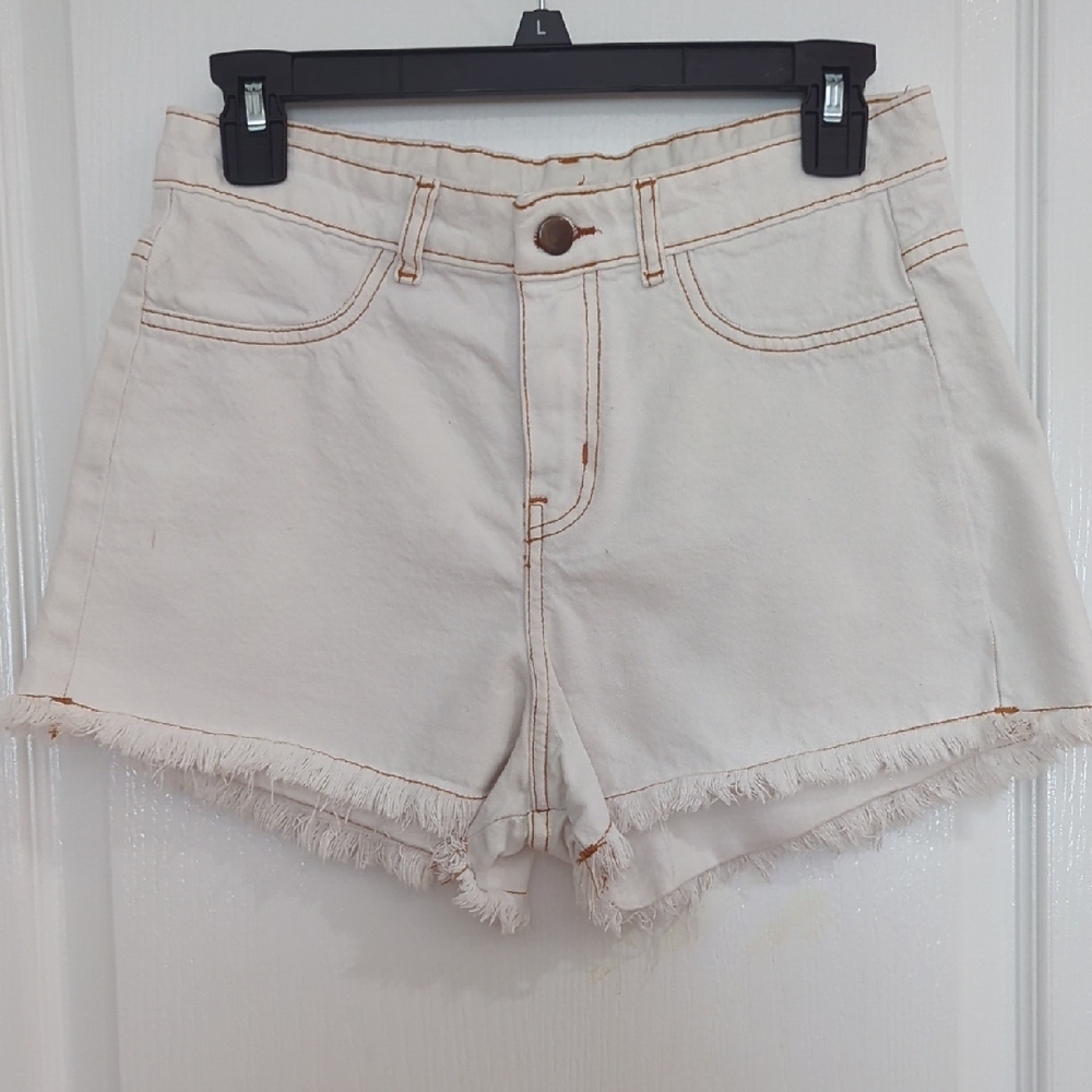 Cream Frayed Hem Women’s Denim Shorts